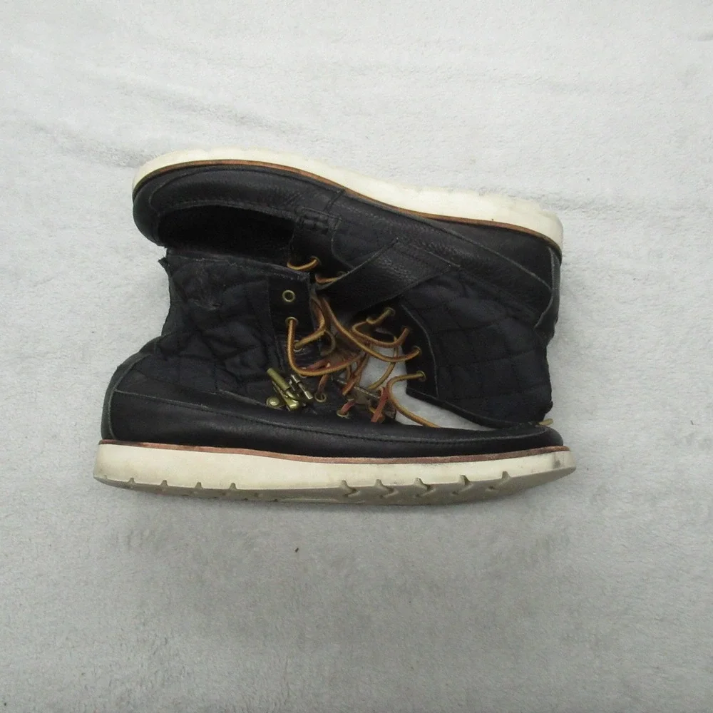 Polo Ralph Lauren Mens 12D Boots‎ Black Leather Quilted Moc Toe Saddle Worth III
